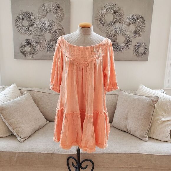 Free People 'Mystery Land' Tunic Mini Dress - size Medium in Peach - Picture 5 of 15